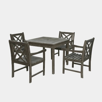 Renaissance 5pc Wood Outdoor Patio Stacking Dining Set - Gray - Vifah