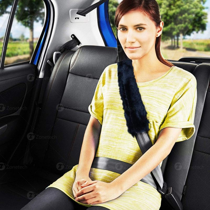 Zone Tech Car Soft Faux Sheepskin Seat Belt Comfortable Shoulder Pad Gray or Black, 3 of 8