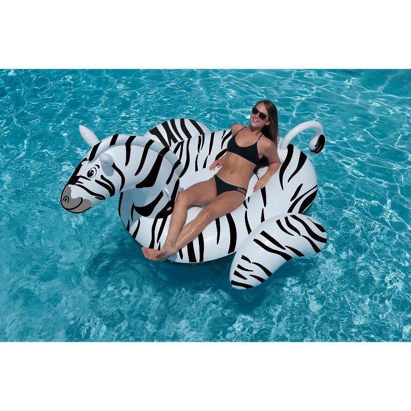 Swimline 96" Water Sports Inflatable Giant Zebra Swimming Pool 2-Person Ride-On Lounger - White/Black, 3 of 4