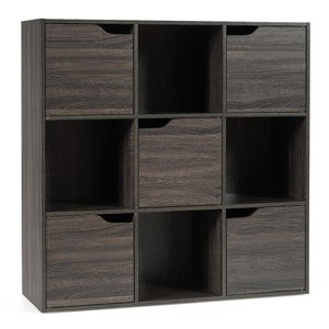 Costway 9 Cube Bookcase Cabinet Wood Bookcase Storage Shelves Room Divider Organization Gray/White - 1 of 4