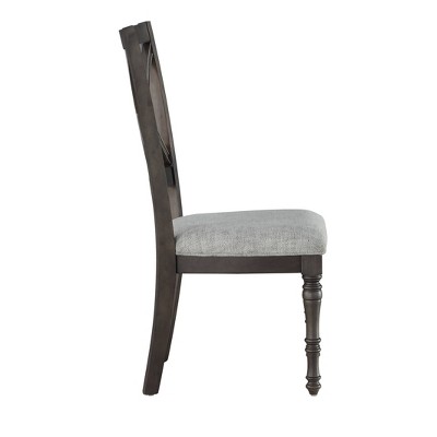 Gray Linen Upholstered Cross Back Side Chair Set