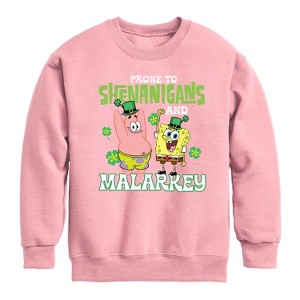 Boys' - SpongeBob Squarepants - Prone To Shenanigans And Malarkey Graphic Long Sleeve Fleece Sweatshirt - 1 of 4