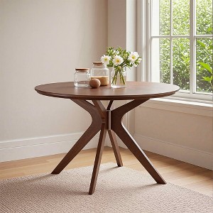 MAYEERTY 31.5" Small Round Dining Tulip Table, Wood Top, Metal Base, Seats 2-4, Black - 1 of 4