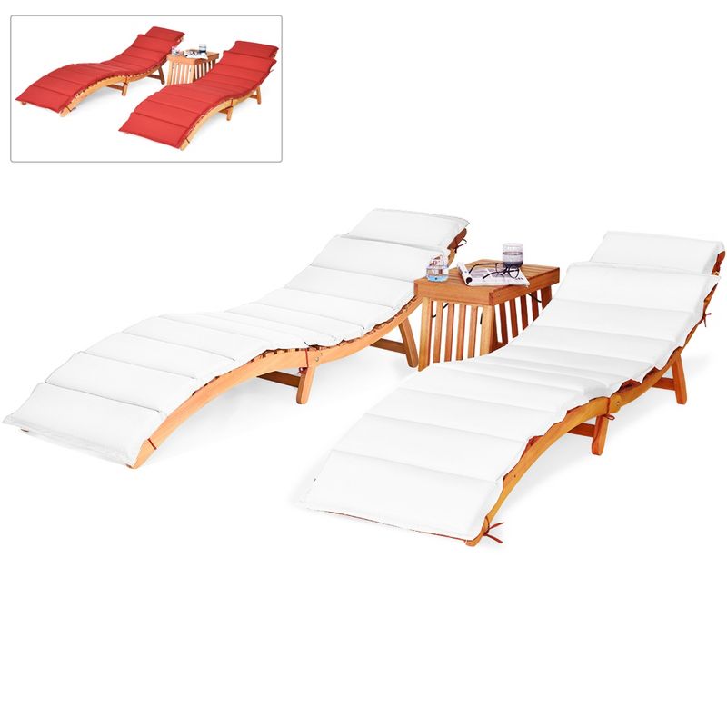 Costway 3PCS Wooden Folding Lounge Chair Set Cushion Pad Pool Deck, 4 of 11