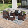Sonkuki 6 Pieces Patio Sofa with Square Fire Pit Table and Ottomans, Patio Conversation Couch with Cushion - 2 of 4