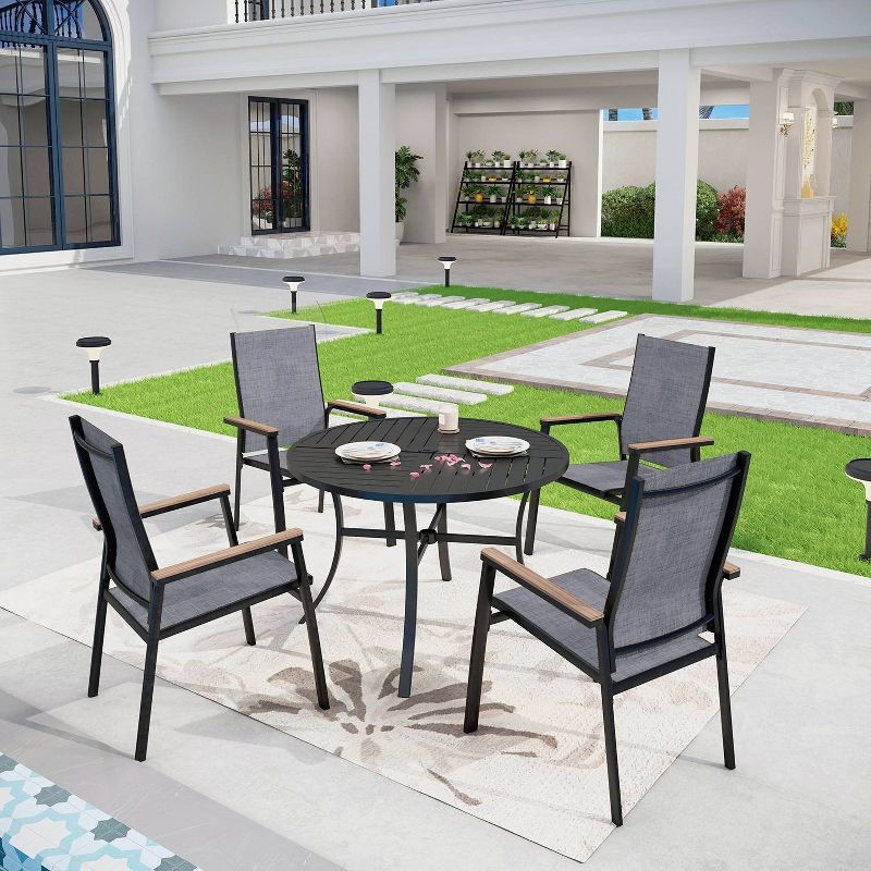 5pc Patio Dining Set - Steel Table with Umbrella Hole, Lightweight Aluminum Frame Sling Chairs, Weather-Resistant - Captiva Designs, 1 of 12
