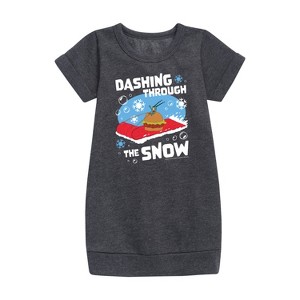 - SpongeBob SquarePants - Dashing Through The Snow Graphic Short Sleeve Fleece Dress - 1 of 4