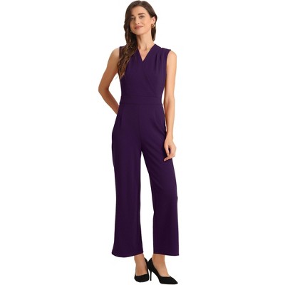 Allegra K Women's Sleeveless V Neck High Waist Wide Leg Jumpsuit