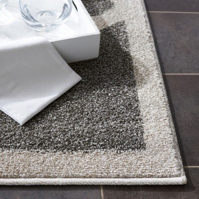 Reversible Dark Grey and Beige Geometric Synthetic Square Rug