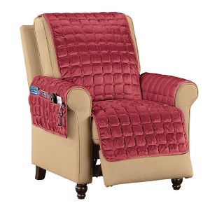 Collections Etc Velvet Non-Slip Quilted Recliner Cover with Side Pockets - 1 of 4