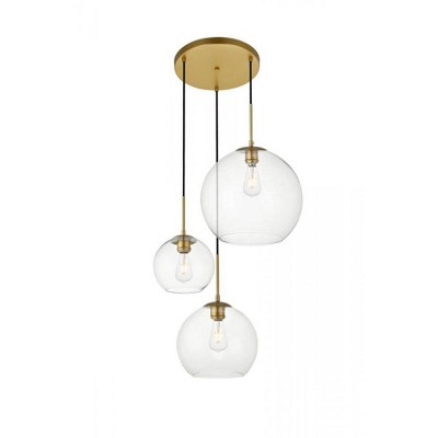 Elegant Lighting Baxter 3 Lights Brass Pendant With Clear Glass