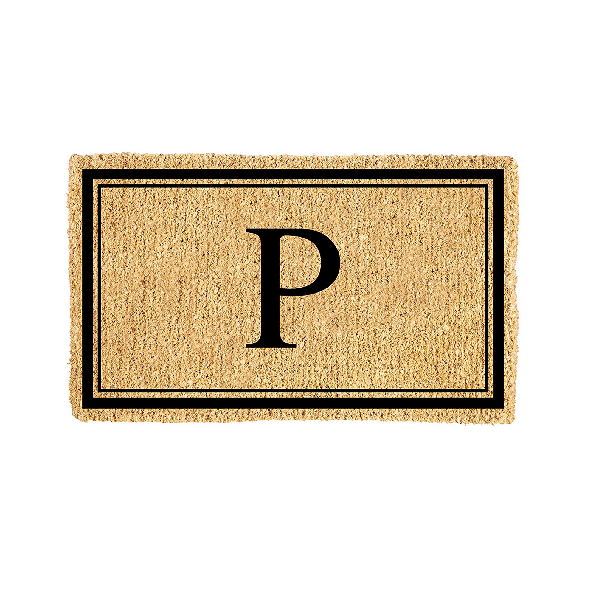 Evergreen Monogram Indoor Outdoor 100% Natural Coir Doormat 28" x 16" | Letter "P"