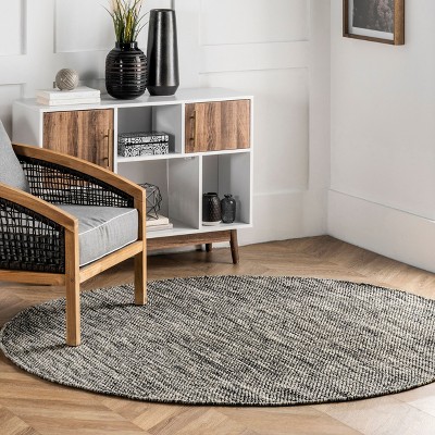 Gray 6' Round Handmade Cotton Area Rug