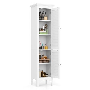 Tangkula Freestanding Bathroom Storage Cabinet Tall Narrow Storage Cabinet with 1 Adjustable Shelf 1 Drawer and 2 Doors Gray/Coffee/Black/White - 1 of 4