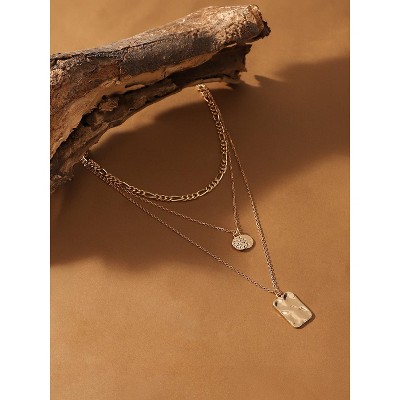 SOHI Women's Antique Gold The Dented Charm Multi-Layer Necklace