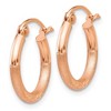 Black Bow Jewelry 2mm x 15mm 14k Rose Gold Satin & Diamond-Cut Round Hoop Earrings - 2 of 4