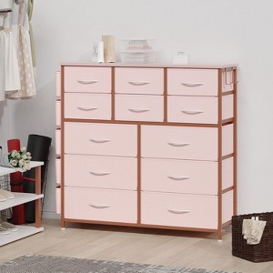 39.4in Tall Dresser for Bedroom with 12 Drawers, Chest of Drawers with Side Pockets and Hooks, Sturdy Steel Frame, Wood Top, Easy Pull Handle - 1 of 4