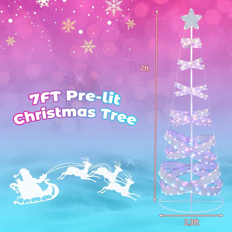 Costway 7 FT Outdoor Spiral Christmas Tree Pre-lit Christmas Tree with 341 LED Lights, 3 of 11