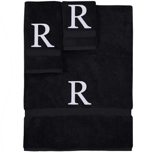 BC BARE COTTON Monogrammed Towel Set, Personalized Gift, Set of 3 - Black - White Block - 1 of 4