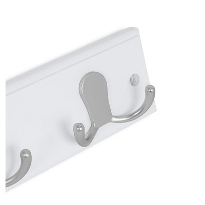 White Pine Dual Hook Coat Rack with Satin Nickel Hooks