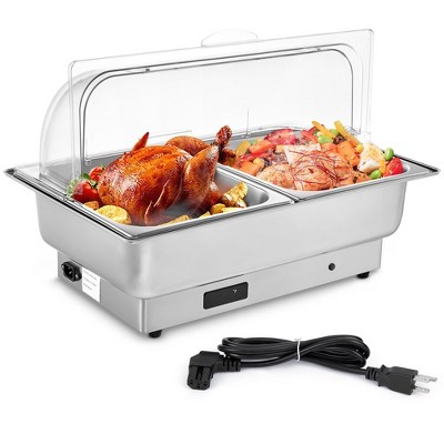 WhizMax 9 QT Chafing Dish Buffet Set, Full Size and 2 Removable Food Plates, Stainless Steel Roll Top Catering Chafer Server Food Warmer