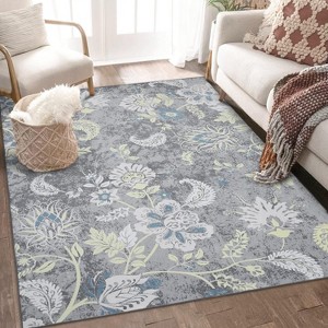 Washable Soft Floral Area Rug - Non-Slip Low Pile Carpet for Living Room, Bedroom, Dining Room, Kitchen, Nursery, Stain-Resistant - 1 of 4
