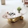 Mshliw 49.2" Oval Faux Marble Coffee Table with Stainless Steel Base, Modern Luxury Center Table for Living Room, Easy-Clean Glossy Finish - 2 of 4
