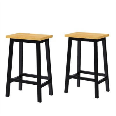 OUTSUPPLY Solid Wood Bar Stools Set of 2, Kitchen Chairs with Footrest, Farmhouse Style Backless Stools for Island, Dining Room