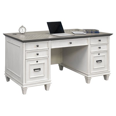 Off-White and Gray Wood Executive Desk with Drawer and USB Port