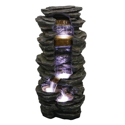 40" High Stacked Simulated Rock Cascading Waterfall Fountain - Gray - Watnature