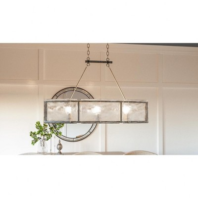 Artisanal Fortress Island Light with Textured Glass and Mottled Silver Frame