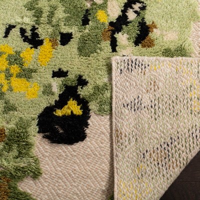 Green and Beige Hand-Knotted Wool Geometric Area Rug 8' x 10'