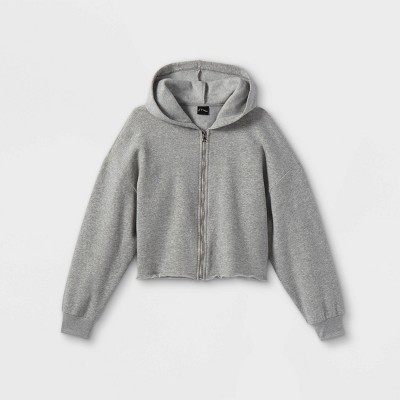 Girls Boxy Cropped Zip up Hoodie Sweatshirt Art Class Gray S