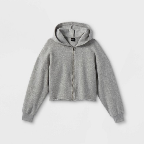 Girls' Boxy Cropped Zip-up Hoodie Sweatshirt - Art Class™ Gray S