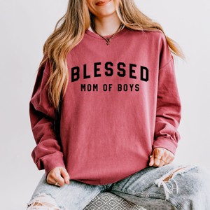 Simply Sage Market Blessed Mom of Boys Lightweight Garment Dyed Sweatshirt - 1 of 4