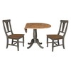 International Concepts 42" Dual Drop Dining Table with 2 Panel Back Chairs Hickory/Washed Coal: Rubberwood, Pedestal Base, Traditional Style - 3 of 4