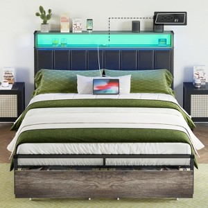 AMERLIFE LED Bed Frame with Drawers, 2-Tier Storage and Charging Station - 1 of 4