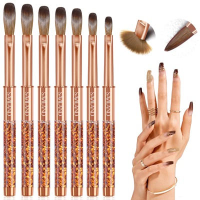 SAVILAND Pro 7pc Nylon Nail Brush Set: #4-#16 Golden Sand Handle | Acrylic/Crystal Art Brushes