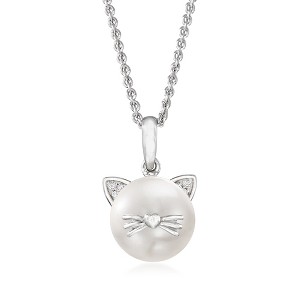 Ross-Simons 9-9.5mm Cultured Pearl Cat Pendant Necklace With Diamond Accents in Sterling Silver Size 18 - 1 of 4