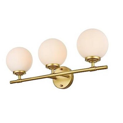 Brass and Frosted Glass 3-Light Dimmable Bath Sconce