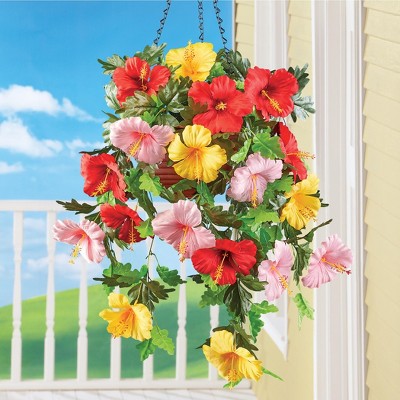 Multi-Color Artificial Tropical Hibiscus Bush Basket Set