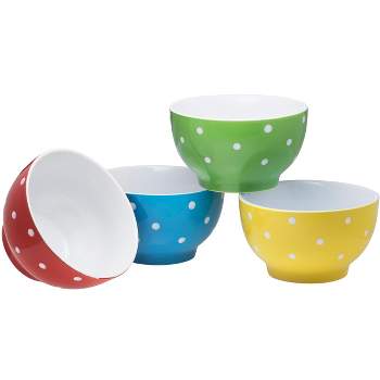 Bruntmor 20oz Porcelain Dip Bowls , Set of 4, Polka Dots