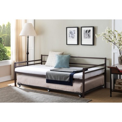 Black Twin Metal Roll Out Platform Trundle Bed Frame with Slats
