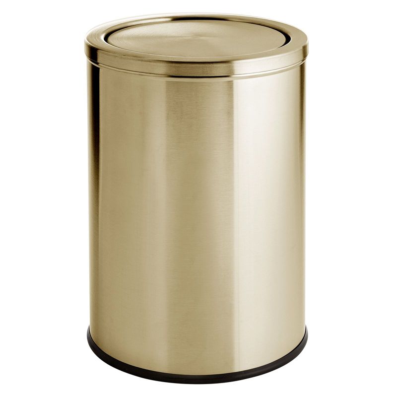 mDesign Small Round Metal 4.8 Gallon Covered Bathroom Swing Lid Trash Can, 1 of 7