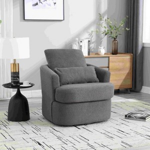 CAVINAS Teddy Swivel Barrel Accent Chair with Curved Backrest,Cozy Upholstered Swivel Living Room Chairs,Reading Chairs for Living Room - 1 of 4