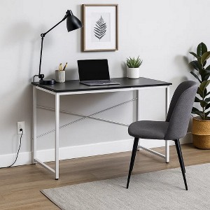 Royal Hampton Writing Desk with X Shaped Crossbar Support, Black and White - 1 of 4