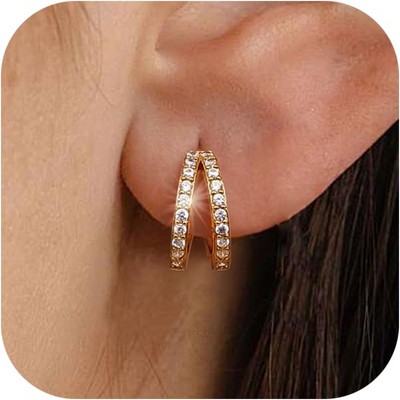 3Pairs 925 Sterling Silver, 14K Gold Plated Small Huggie Hoop Earrings Sets for Multiple Piercing CZ Cartilage Earrings Stacks