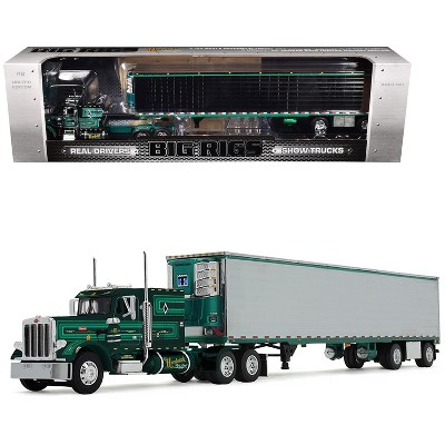 Peterbilt 359 with 60" Vintage Sleeper and 53' Utility Trailer with Reefer Green Metallic 1/64 Diecast Model Truck made by DCP/First Gear