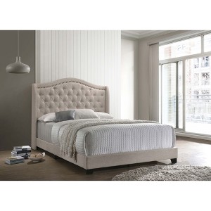 TiramisuBest Copper Beige Upholstered Bed, 81x60x56 inches, 72 lbs - 1 of 4