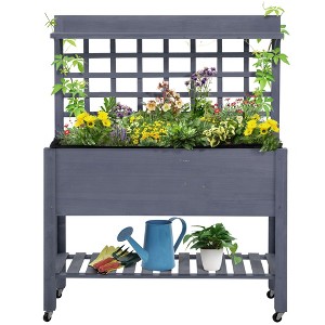 Okak Wood Raised Garden Bed with Trellis for Climbing Plants, Grape Vines & Vegetables, Drainage Holes, Legs, Patio & Outdoor - 1 of 4